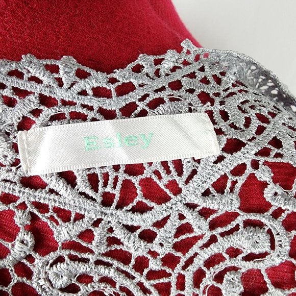 Esley Brand Peach & Gray Embroidered Lace Sleeveless Blouse w/ Split Back - S - Picture 11 of 12